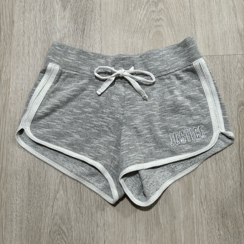 Kids Justice Girls Gray White Logo Sweat Shorts Athletic Size M 8